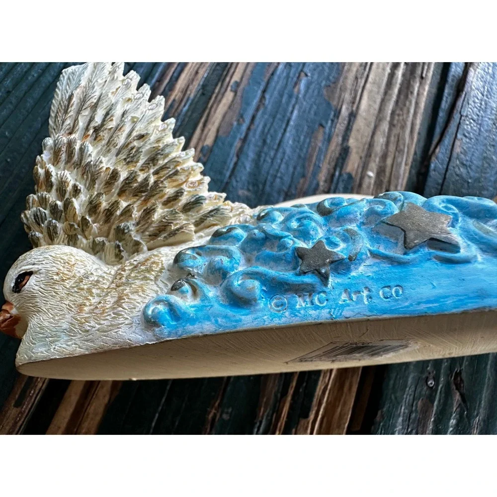 MC Art Co Celestial Dove Bird Cloud Star‎ Resin Shelf Sitter Decor White Blue